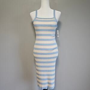 89th + Madison Ribbed Midi Dress Womens L Pastel Striped Tank Soft Girl NEW